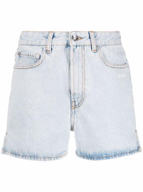 Diag-print denim shorts by OFF-WHITE