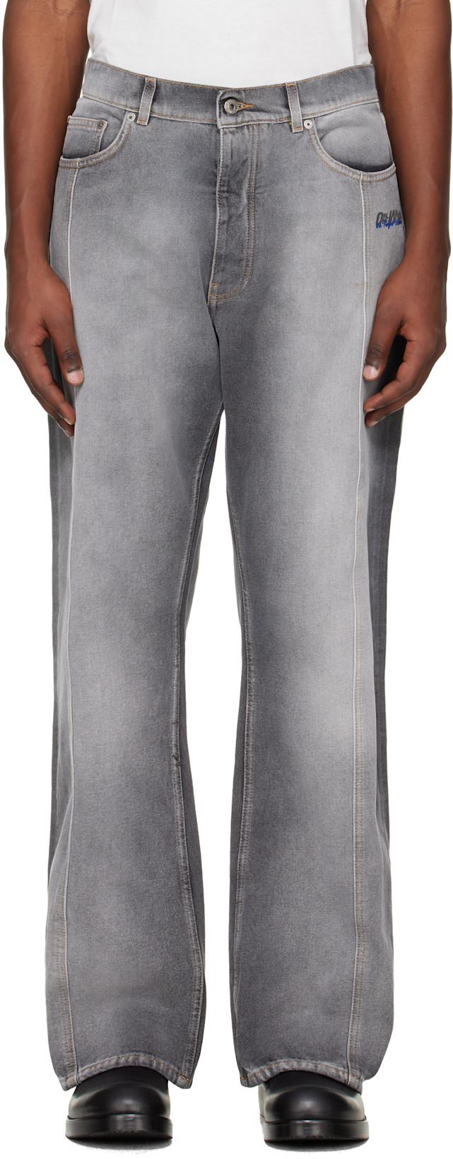 Gray Slanted Seam Relax Jeans by OFF-WHITE