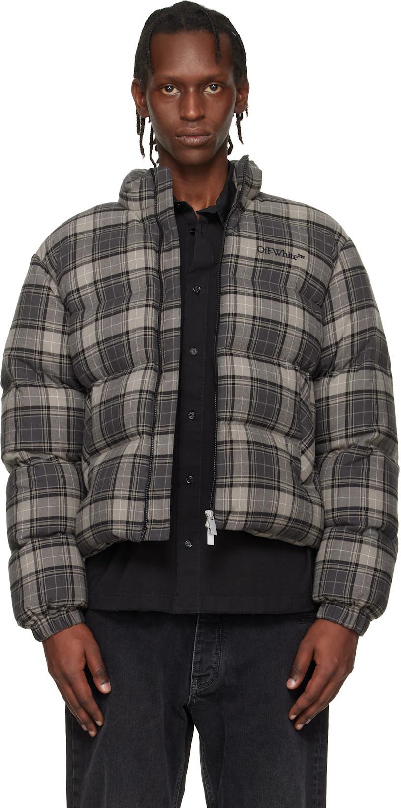 Gray Spray Arrow Check Flannel Down Jacket by OFF-WHITE