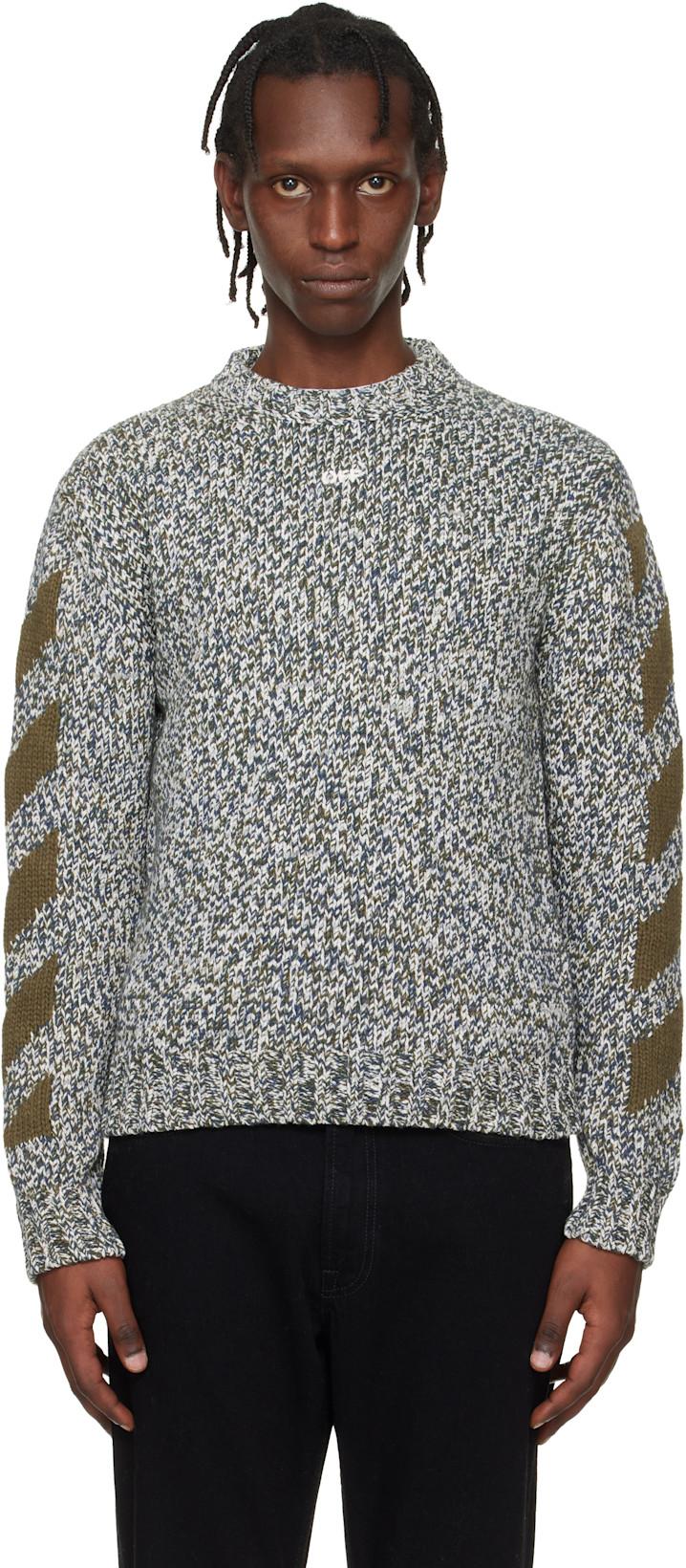 Gray & Khaki Diagonal Arrow Mouliné Knit Crewneck Sweater by OFF-WHITE