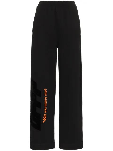 High Waisted Text Print Cotton Trousers by OFF-WHITE