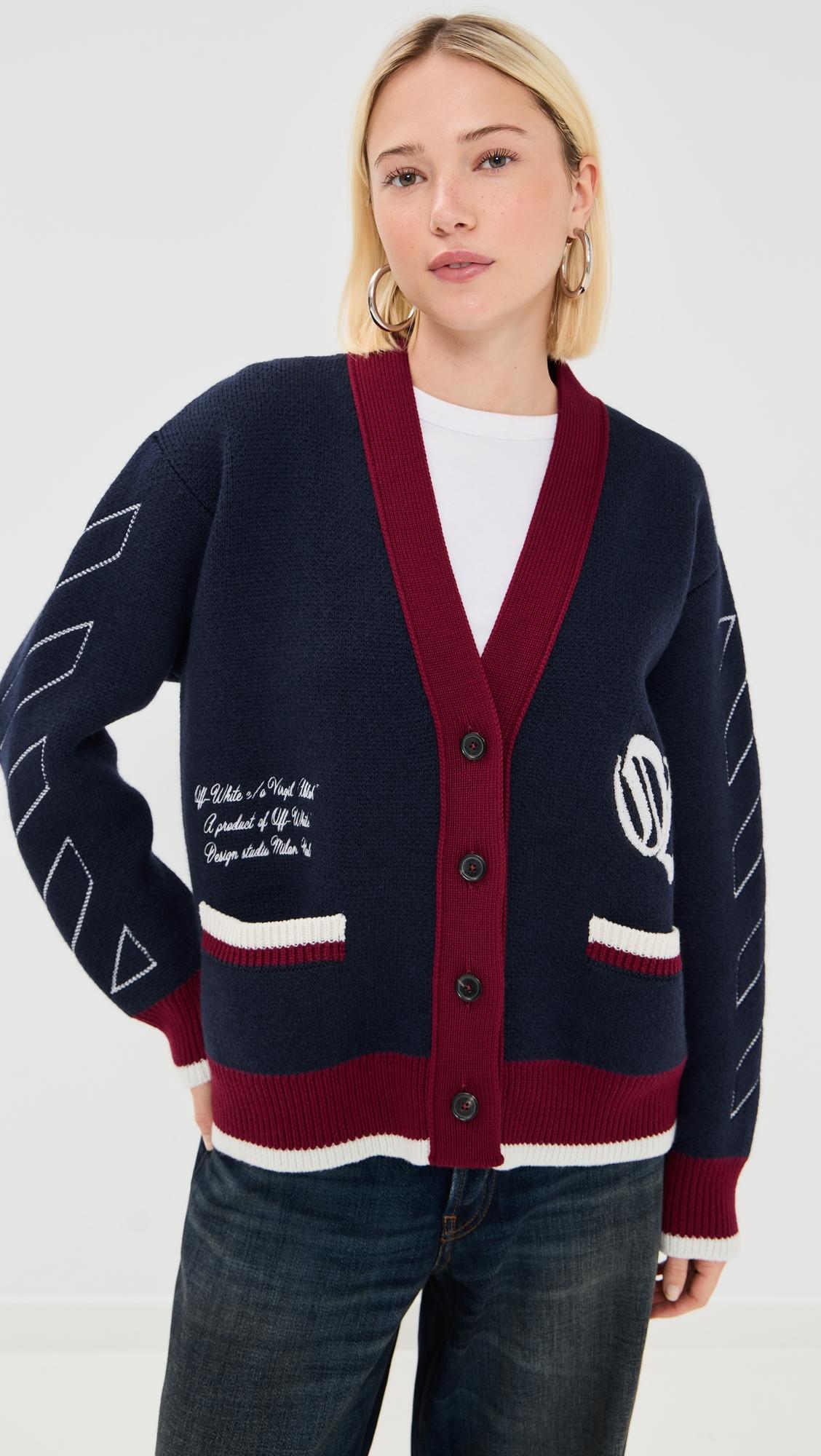 Jacquard Knit Varsity Cardigan by OFF-WHITE Jacquard Knit Varsity Cardigan by OFF-WHITE