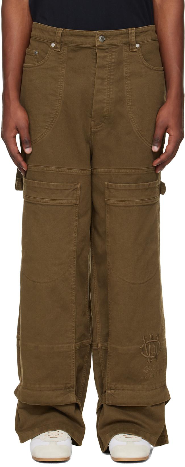 Khaki Gothic Drill Relaxed Trousers by OFF-WHITE