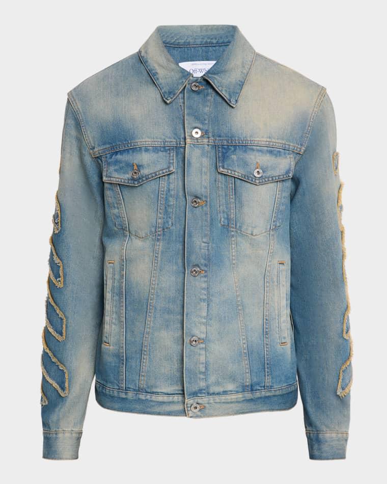 Men's Diagonal Raw Patch Denim Jacket by OFF-WHITE