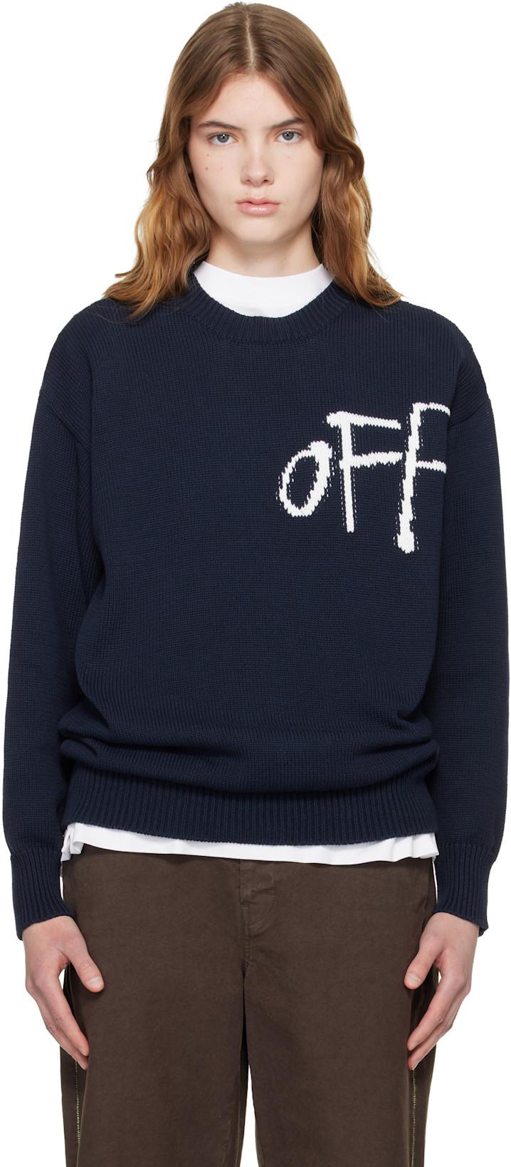 Navy Bookish Shared Cotton Knit Crewneck Sweater by OFF-WHITE
