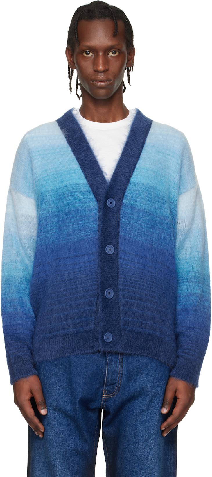 Navy Mohair Arrow Gradient Knit Cardigan by OFF-WHITE Navy Mohair Arrow Gradient Knit Cardigan by OFF-WHITE