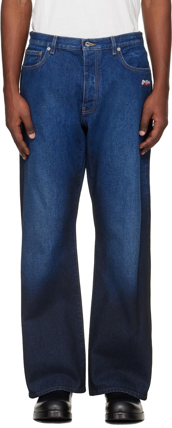 Navy Spray Diagonal Relax Jeans by OFF-WHITE