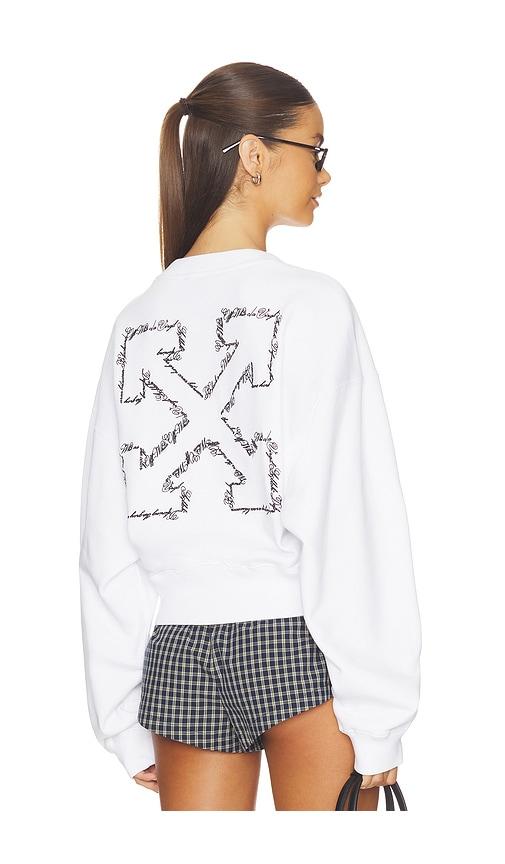 OFF-WHITE Embroidered Arrow Script Sweatshirt in White by OFF-WHITE
