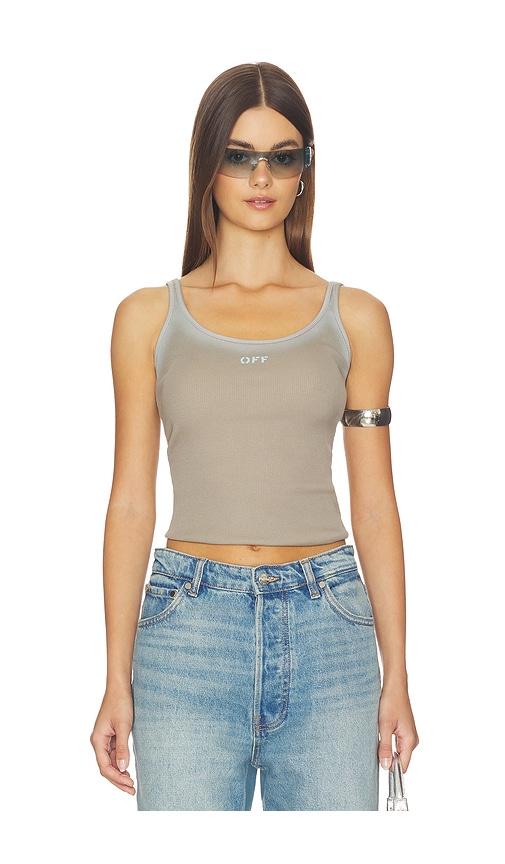 OFF-WHITE Spray Off Stamp Rib Tank Top in Beige by OFF-WHITE
