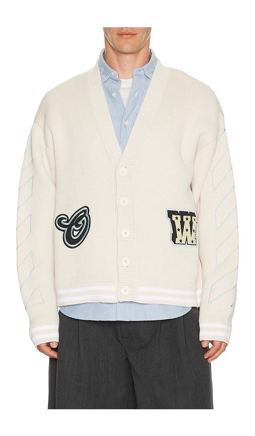 OFF-WHITE Star Logo Varsity Knit Cardigan in Cream by OFF-WHITE