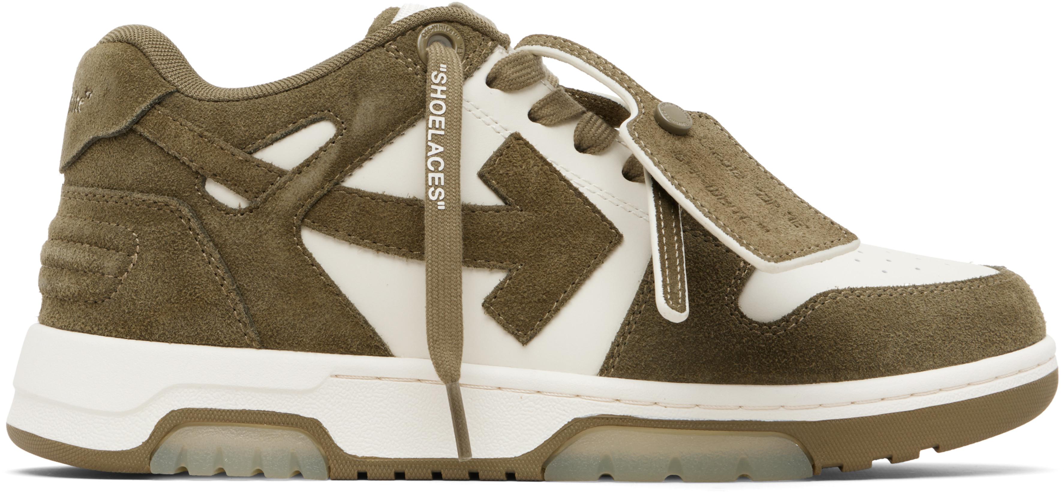 Off-White & Khaki Out Of Office Calf & Suede Sneakers by OFF-WHITE