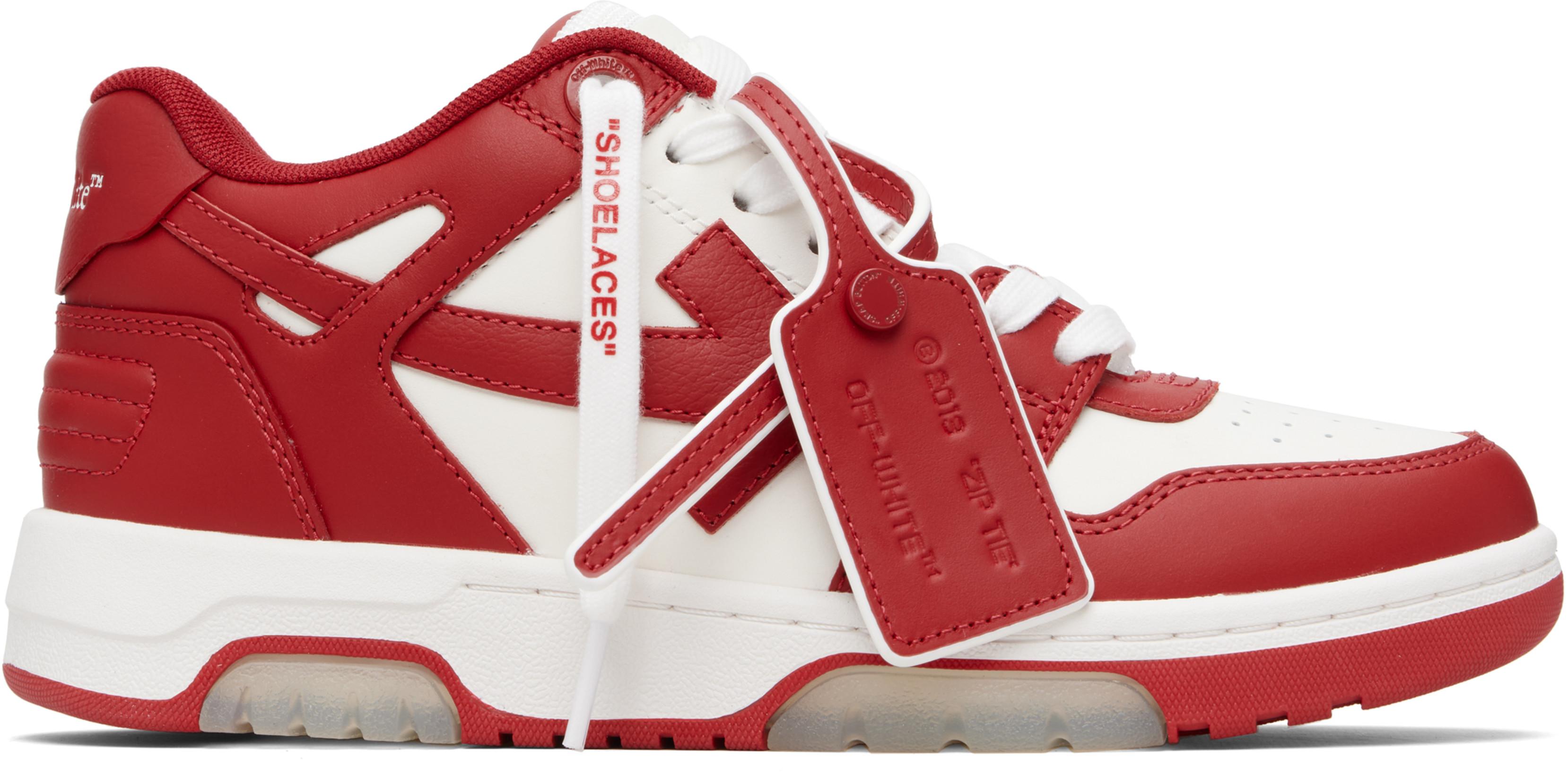 Red & White 'Out Of Office' Calf Leather Sneakers by OFF-WHITE