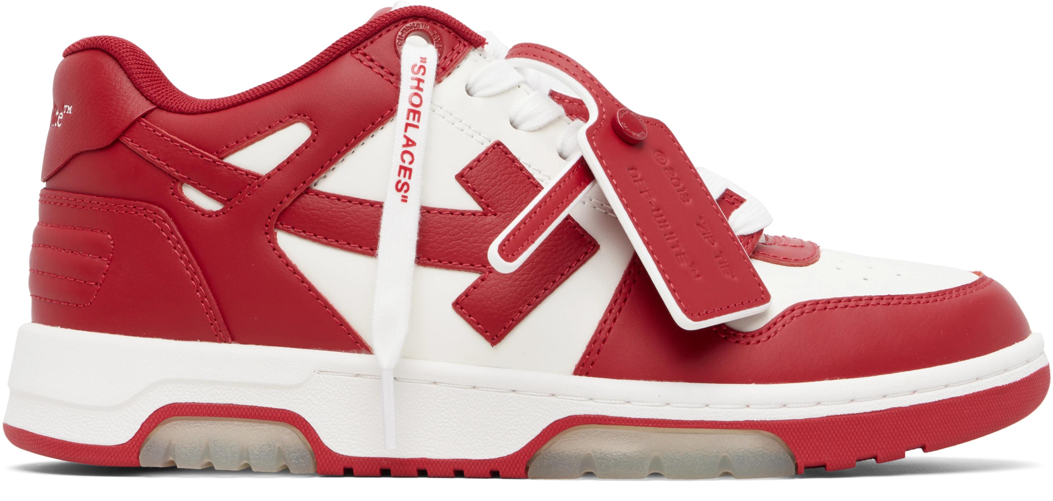 Red & White Out Of Office Calf Leather Sneakers by OFF-WHITE