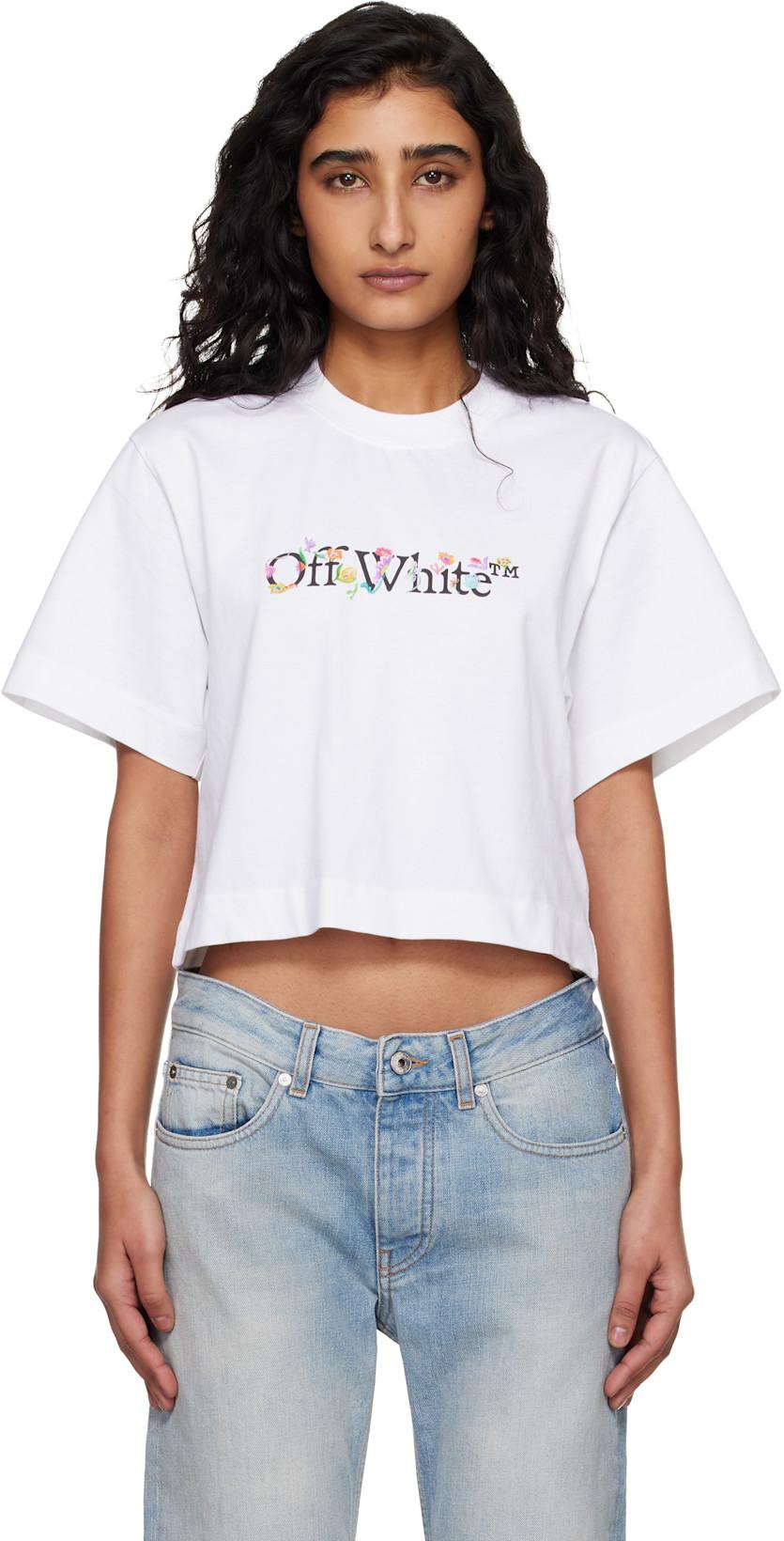 White Bookish Glowing Flower Crop T-shirt by OFF-WHITE