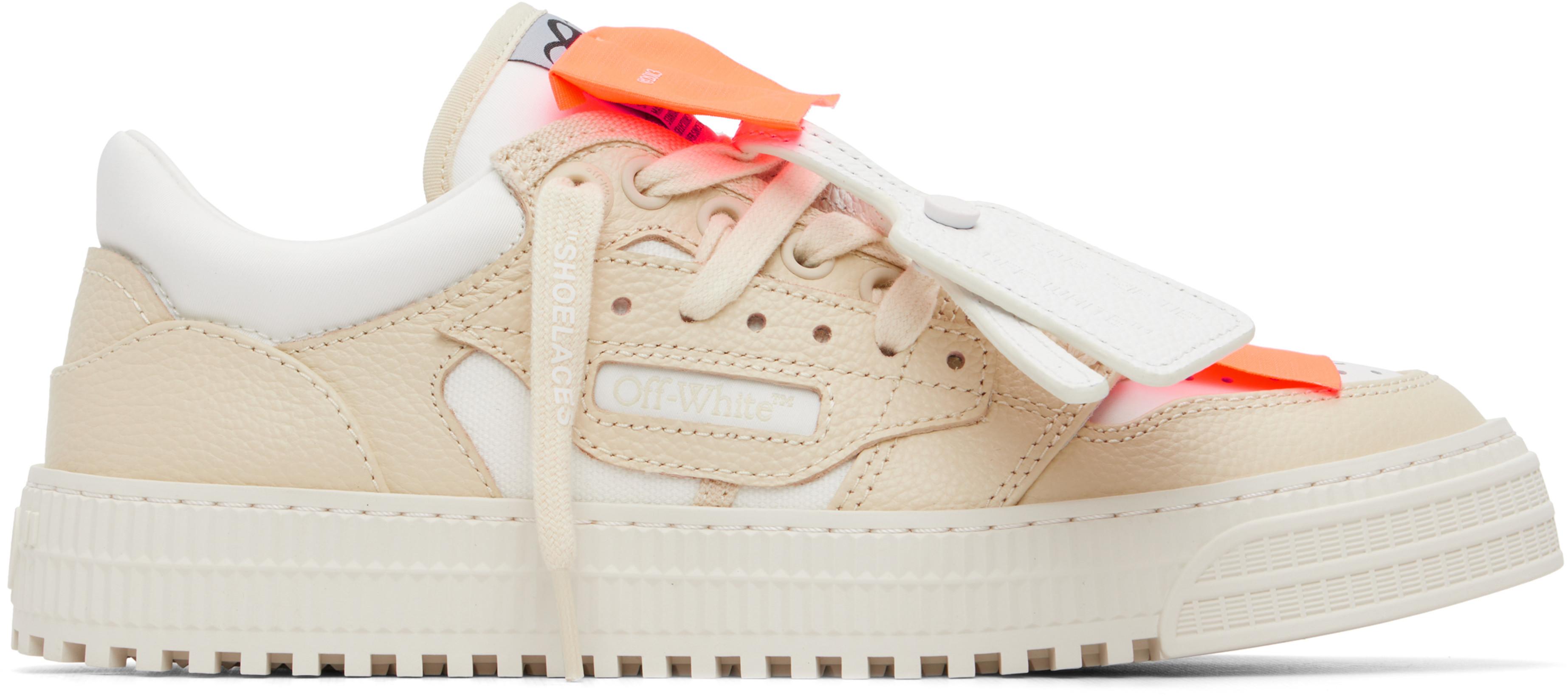 White & Beige Low Top 3.0 Off Court Sneakers by OFF-WHITE
