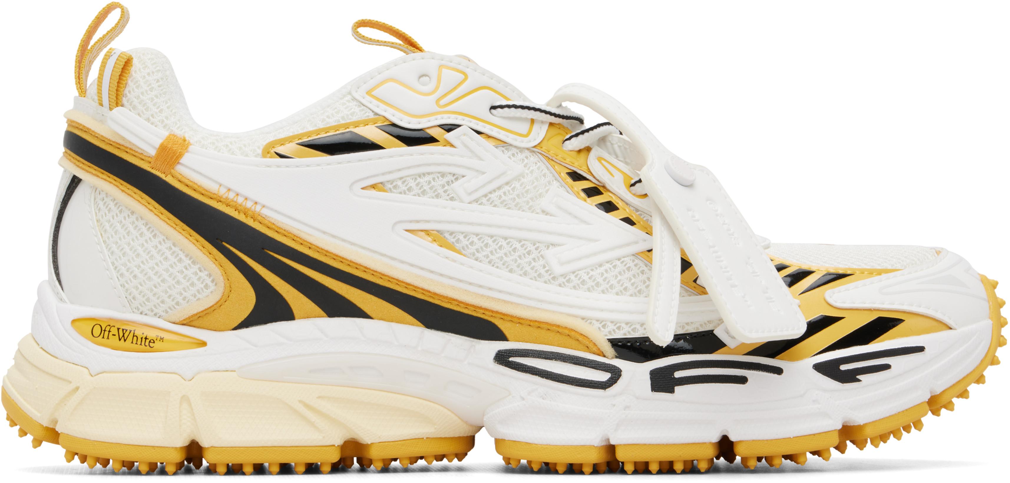 White & Yellow 'Be Right Back' Sneakers by OFF-WHITE