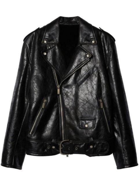 crinkled leather biker jacket by OFF-WHITE