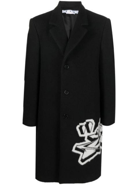 intarsia-graffiti logo single-breasted coat by OFF-WHITE