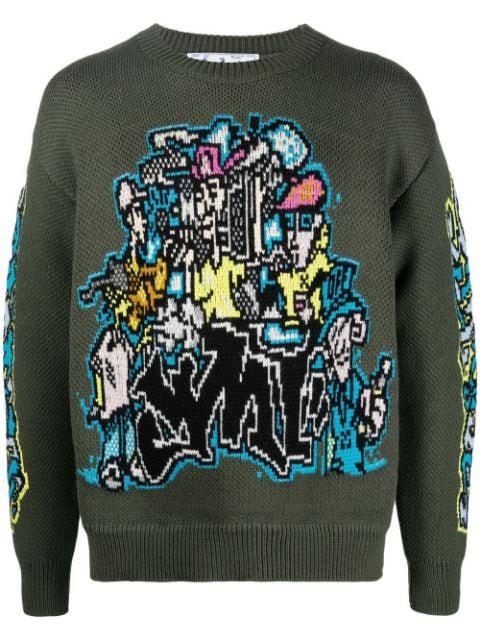 intarsia-knit long-sleeve jumper by OFF-WHITE