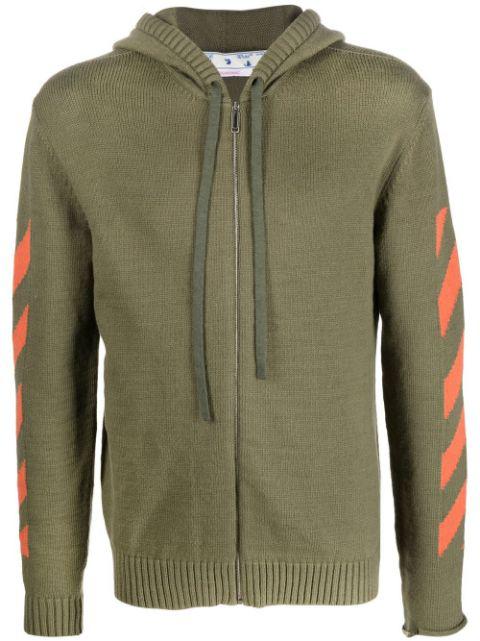 knitted chevron-detail hoodie by OFF-WHITE