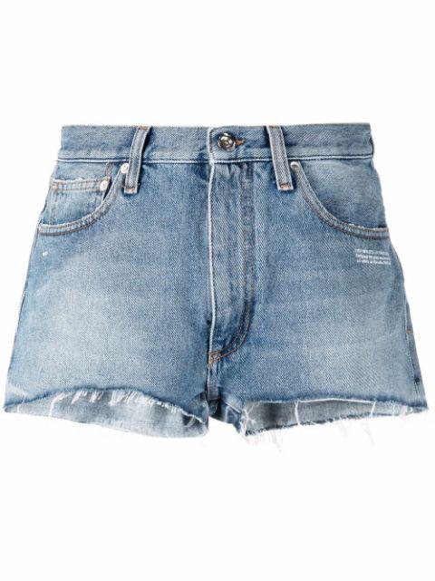 logo-print frayed-edge denim shorts by OFF-WHITE