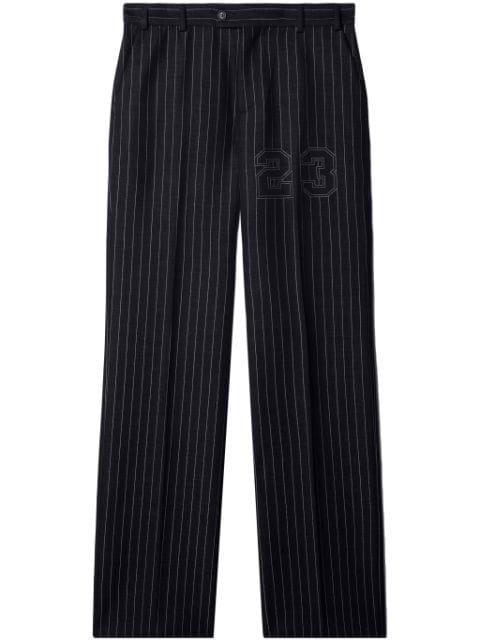 number-print pinstriped slim-cut trousers by OFF-WHITE