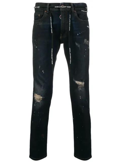 paint print skinny jeans by OFF-WHITE