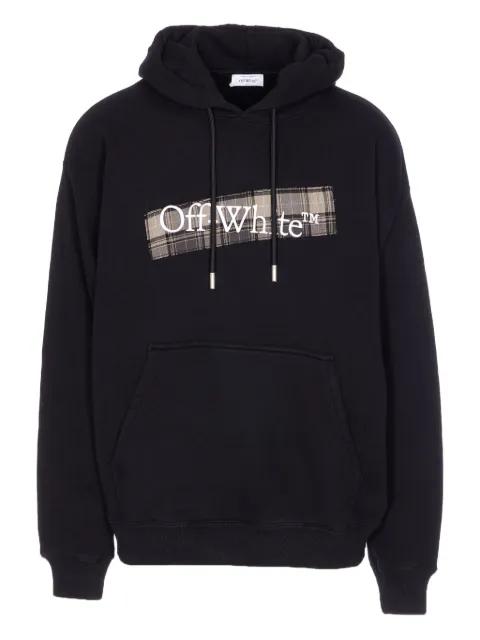 plaid-panel drawstring hoodie by OFF-WHITE