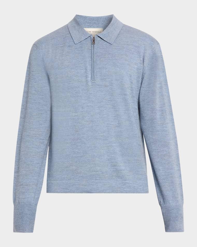 Men's Bene Merino Wool Quarter-Zip Polo Sweater by OFFICINE GENERALE