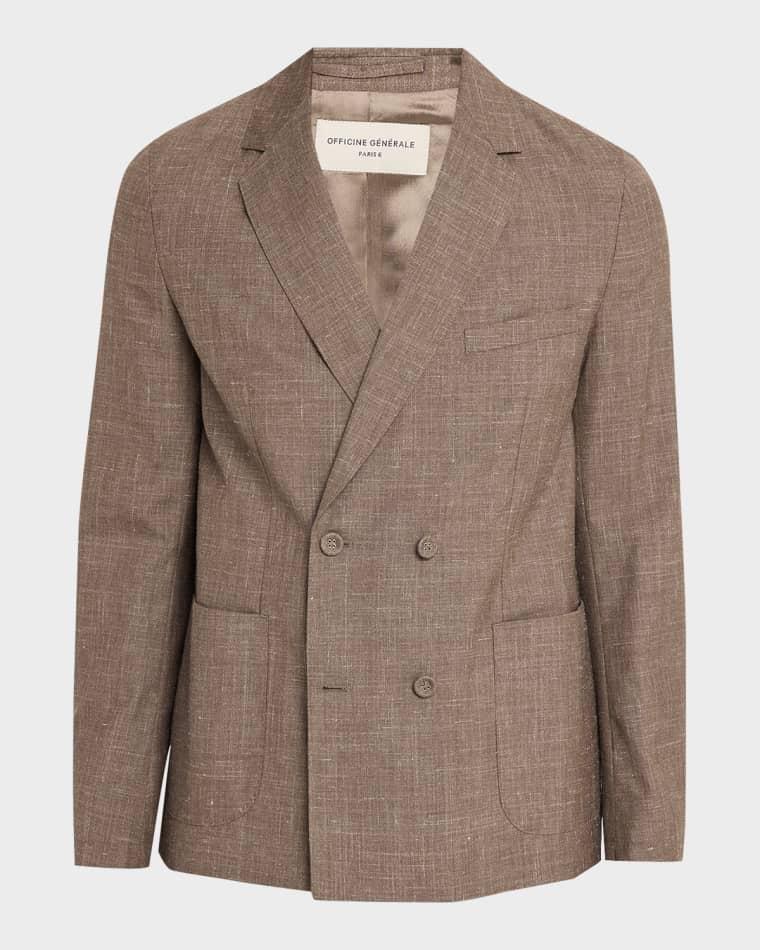 Men's Light Brown Wool Leon Double-Breasted Sport Coat by OFFICINE GENERALE