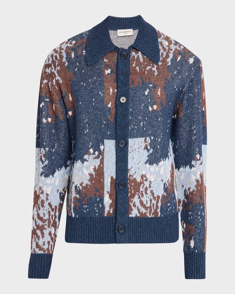 Men's Multicolor Linen Blend Abstract Cardigan by OFFICINE GENERALE