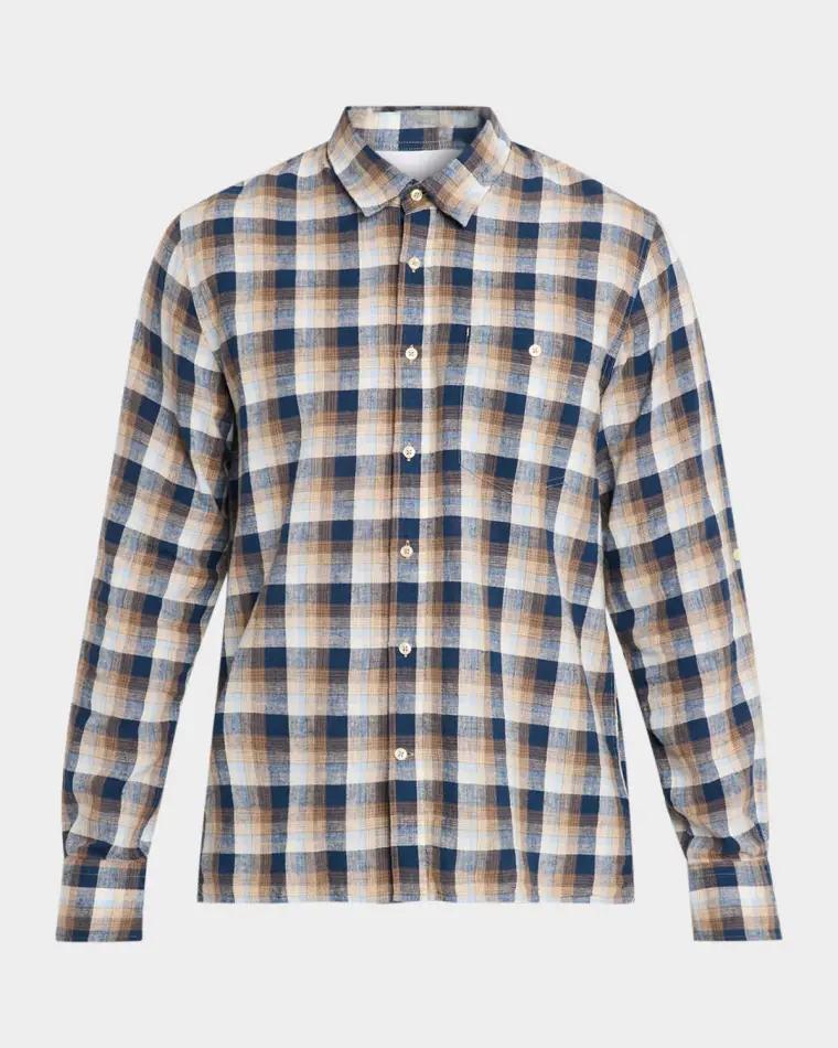 Men's Younes Cotton and Linen Plaid Button-Down Shirt by OFFICINE GENERALE