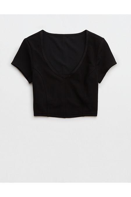 OFFLINE By Aerie Goals Ribbed V Neck T-Shirt Women's True Black XL by OFFLINE