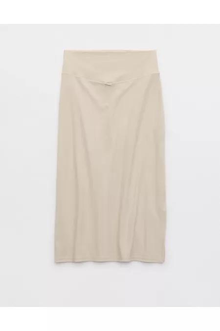 OFFLINE By Aerie Real Me XTRA Ribbed Midi Skirt Women's Soft Oat by OFFLINE
