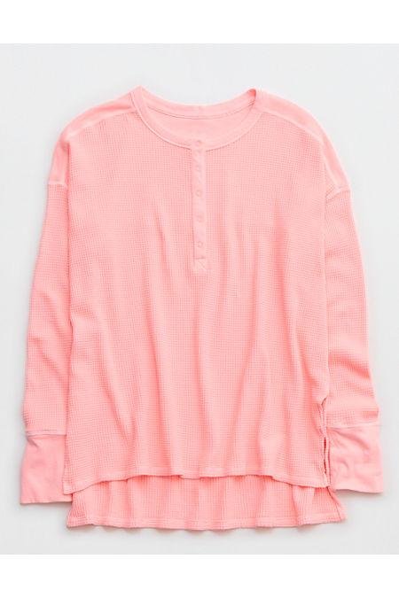 OFFLINE By Aerie Wow Waffle Henley T-Shirt Women's Shell Pink S by OFFLINE