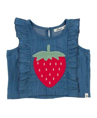 Girls' Lola Strawberry Applique with Millie Ruffle Lyocell Denim Blouse - Baby by OH BABY!