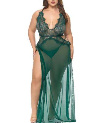 Plus Cami Sheer Lace Lingerie Gown by OH LA LA CHERI