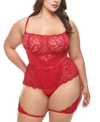 Plus Candice Satin & Lace Teddy by OH LA LA CHERI