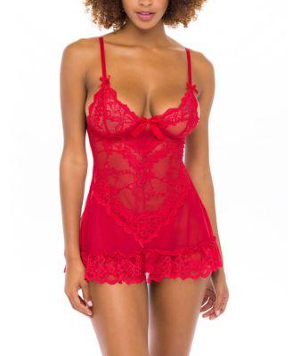 Valentine Soft Cup Lace Babydoll with Bows and G-string Panty by OH LA LA CHERI