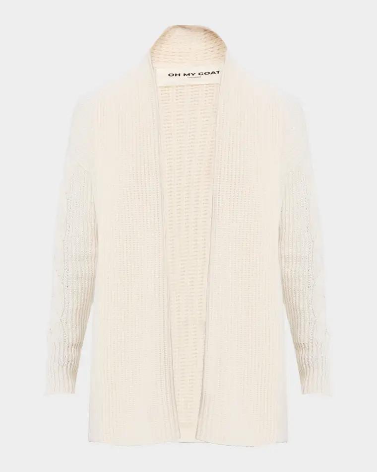 Open-Front Cashmere Rib Knit Cardigan by OH MY GOAT