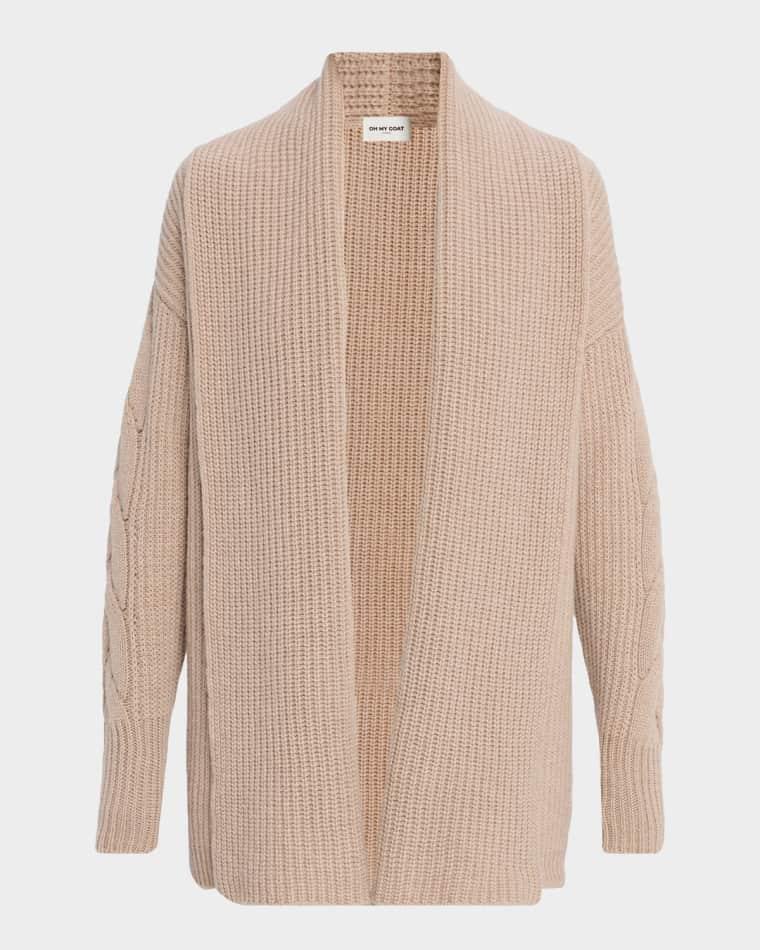 Open-Front Cashmere Rib Knit Cardigan by OH MY GOAT