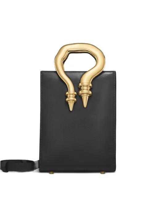 mini patent leather sculpted-handle tote bag by OKHTEIN