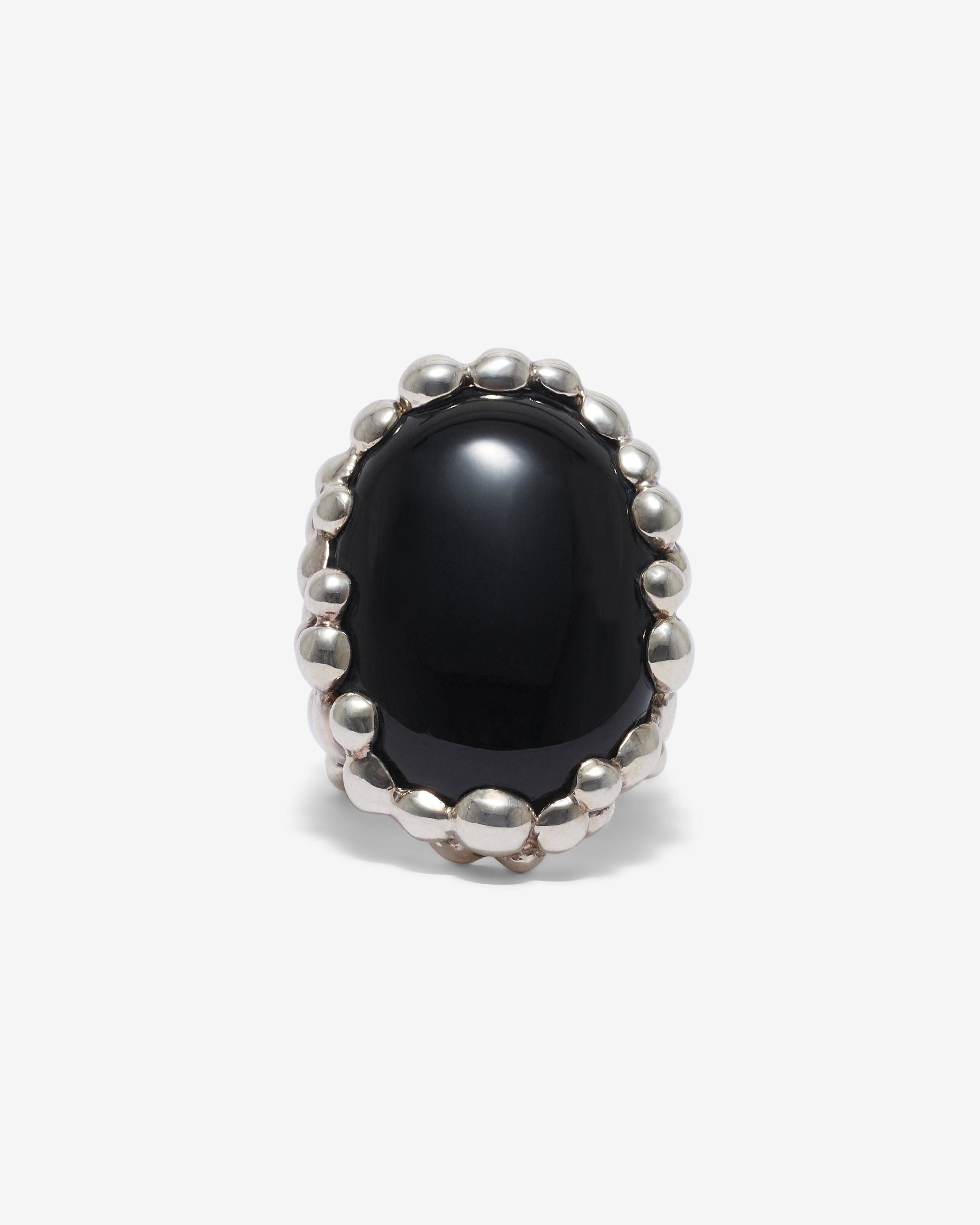 Old Jewelry - Onyx Pebble Plinth Ring - (Silver) by OLD JEWELRY