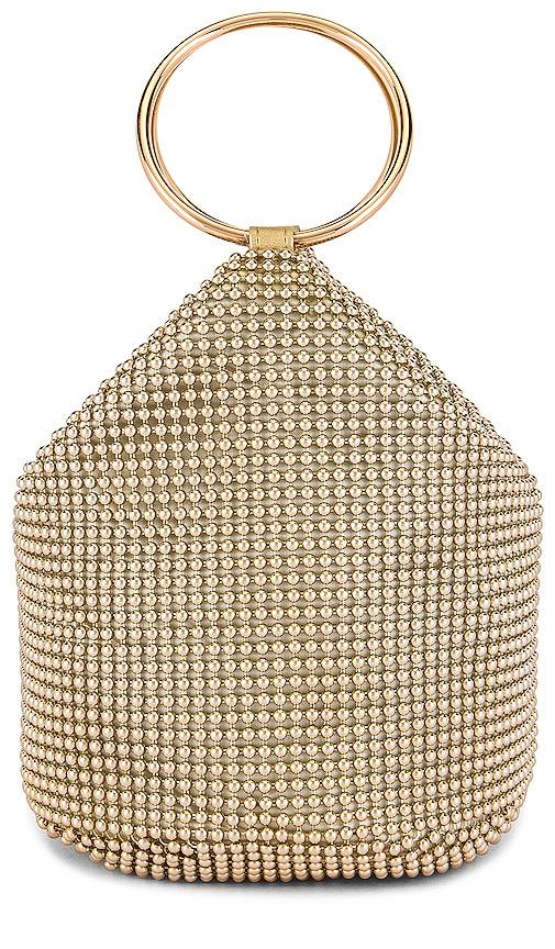 olga berg Bianca Ball Mesh Handle Bag in Metallic Gold by OLGA BERG