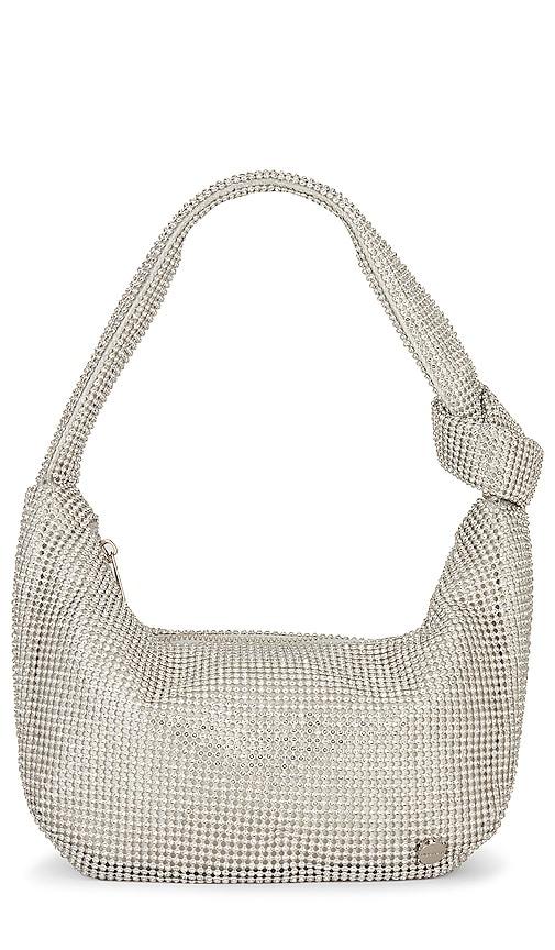 olga berg Jessica Soft Crystal Mesh Croissant Bag in Metallic Silver by OLGA BERG