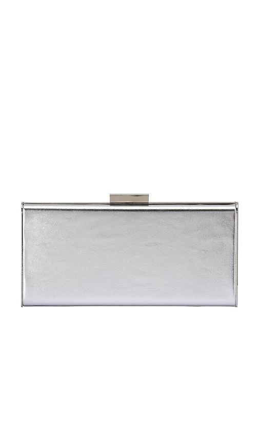olga berg Samantha Slimline Clutch in Metallic Silver by OLGA BERG