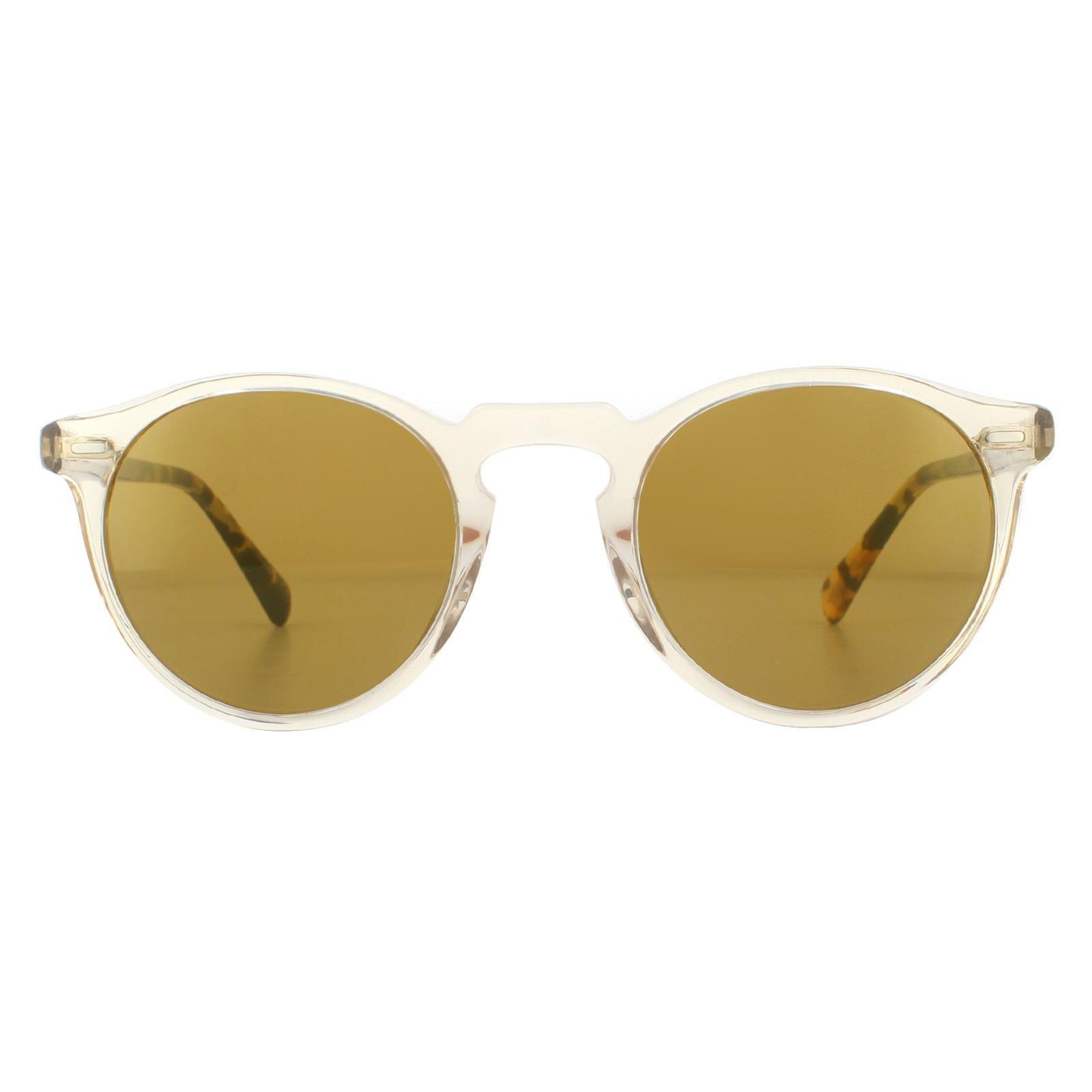Round Buff and Dark Tortoise Brown Gold Mirror Sunglasses by OLIVER PEOPLES
