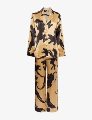 Lila panther-print silk pyjamas by OLIVIA VON HALLE