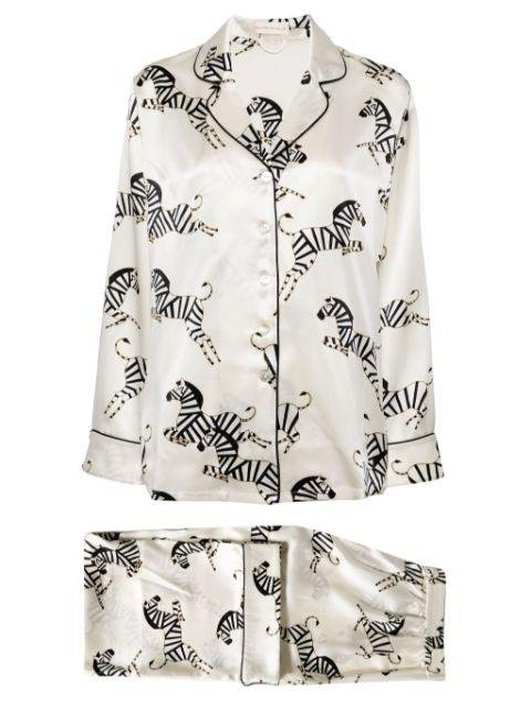 Lila zebra-print silk pajamas by OLIVIA VON HALLE