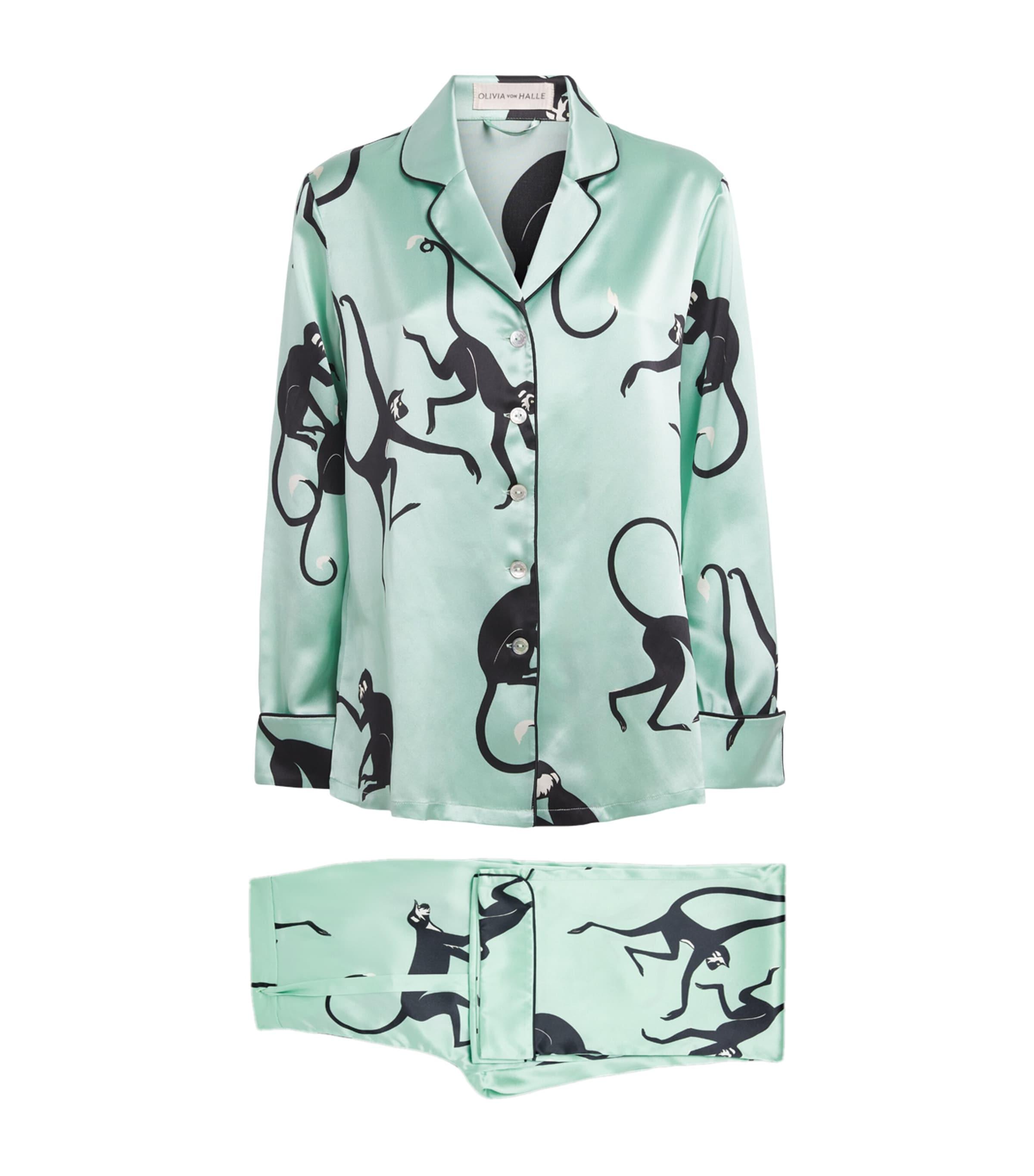 Olivia von Halle Silk Monkey Print Lila Pyjama Set by OLIVIA VON HALLE